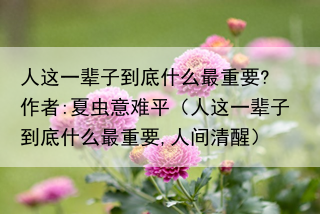 人这一辈子到底什么最重要? 作者:夏虫意难平（人这一辈子到底什么最重要,人间清醒）