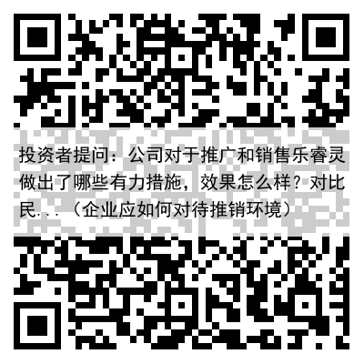 投资者提问：公司对于推广和销售乐睿灵做出了哪些有力措施，效果怎么样？对比民...（企业应如何对待推销环境）