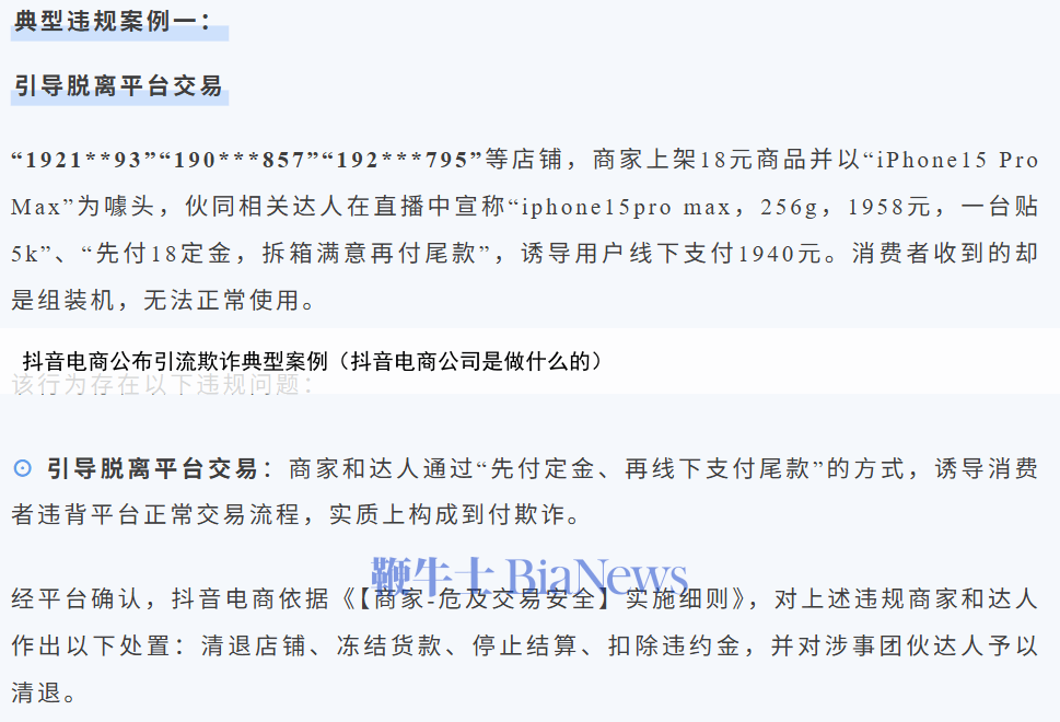 抖音电商公布引流欺诈典型案例(抖音电商公司是做什么的)