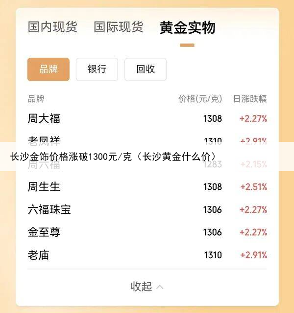 长沙金饰价格涨破1300元/克(长沙黄金什么价)
