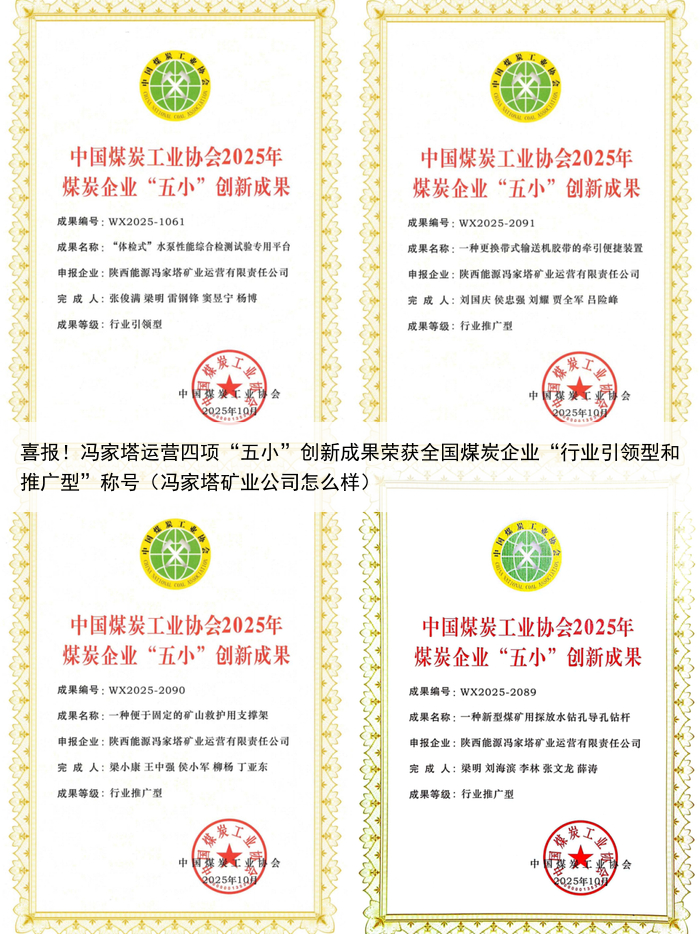 喜报！冯家塔运营四项“五小”创新成果荣获全国煤炭企业“行业引领型和推广型”称号（冯家塔矿业公司怎么样）