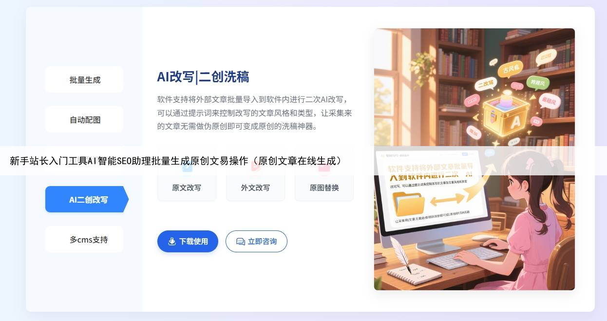 新手站长入门工具AI智能SEO助理批量生成原创文易操作(原创文章在线生成)